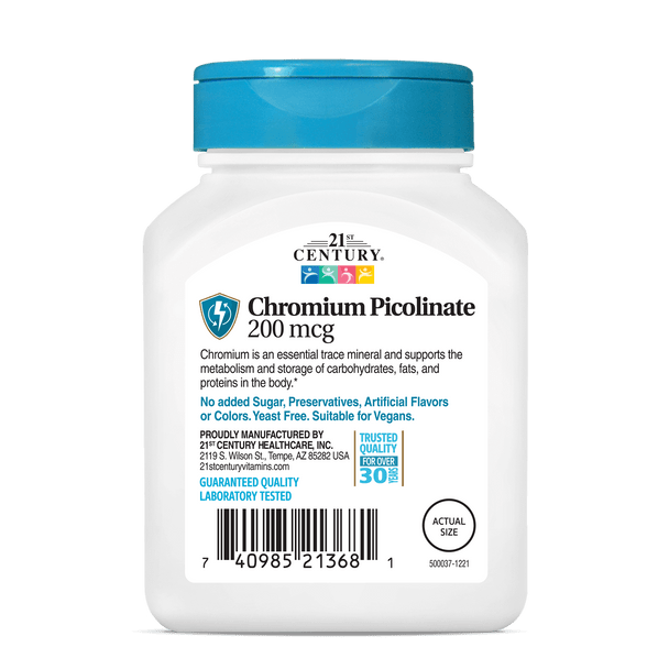 21st Century Chromium Picolinate 200 mcg Tablets 100 ea