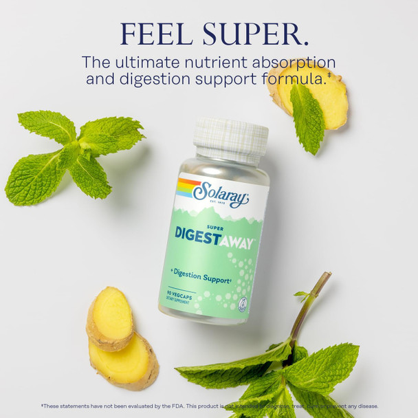 SOLARAY Super Digestaway Digestive Enzymes  Pancreatin, Papain, Ginger, Pepsin  Betaine HCl Aloe Vera and More - Digestion  90 VegCaps