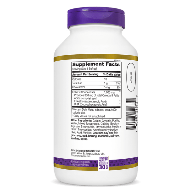21st Century Fish Oil 1000 mg Enteric Coated Softgels 180 ea