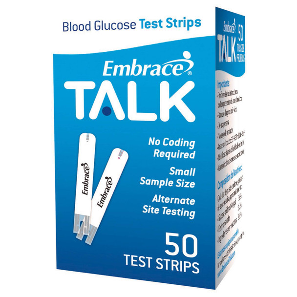 Embrace Blood Glucose Test Strips 50 Strips per Box Talking for Embrace Blood Glucose System Omnis Health APX03AB0303  Box of 50