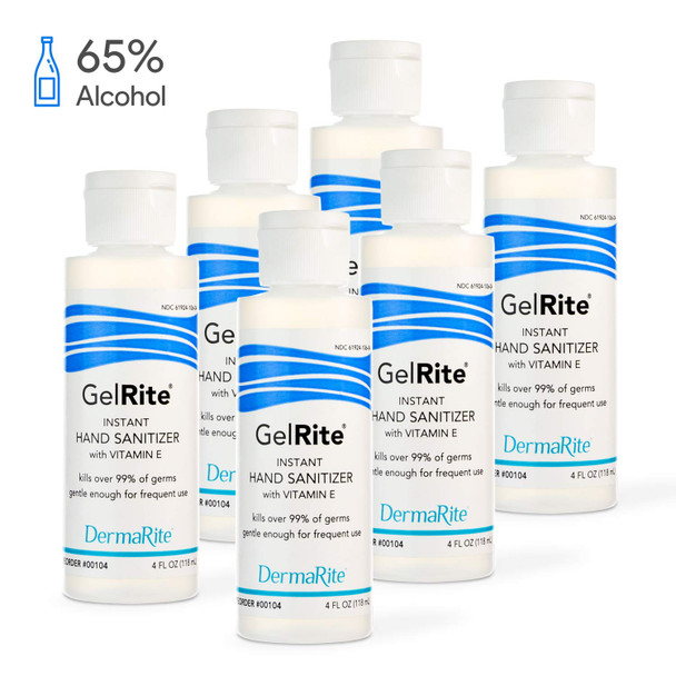 GelRite Instant Hand Sanitizer Gel 4 Ounce Travel Size 6 Pack  Rinse Free Waterless  Moisturizing Formula Vitamin E Enriched 65 Alcohol No Sticky Residue  Instant Germ Eliminator
