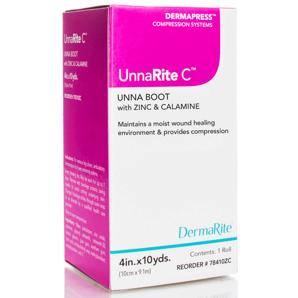 UnnaRite Unna Boot Bandage with Zinc Oxide and Calamine 4 Inch x 10 Yards 1 Roll Leg Compression Wrap