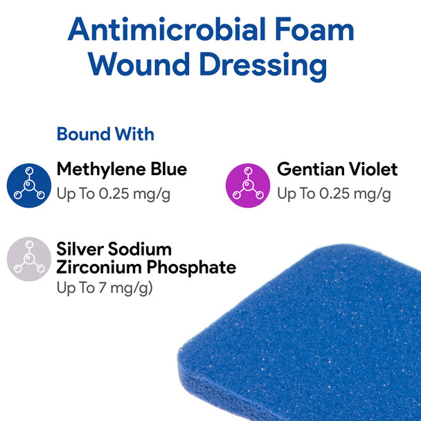 DermaBlue Antimicrobial Foam Wound Dressing 4 x 5 x 1/4  Conformable  with Methylene Blue Gentian Violet and Silver  Broad Spectrum Antimicrobial and Antifungal Protection  10 Pack