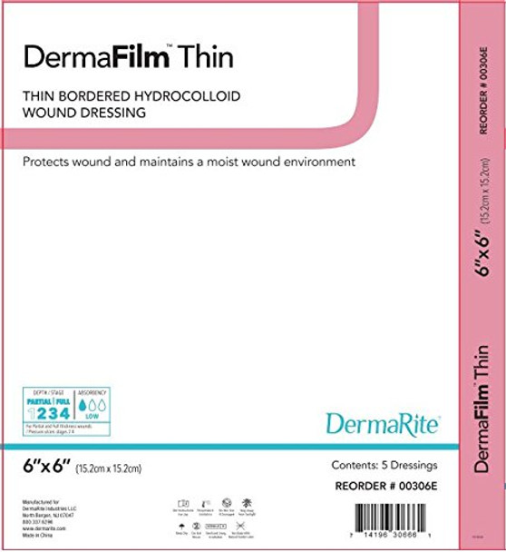 Dermarite Industries 5/Box Dermafilm Thin with Border Hydrocolloid 0.8 Ounce
