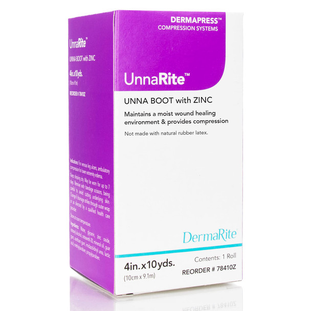 UnnaRite Unna Boot Bandage with Zinc Oxide 4 Inch x 10 Yards 1 Roll Leg Compression Wrap