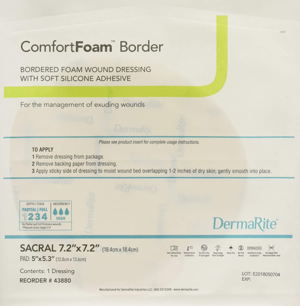 ComfortFoam Border Sacral  7.2x 7.2  Self Adherent Soft Silicone Foam Dressing  for Full and Thick Exuding Wounds Showerproof Provides Thermal Insulation