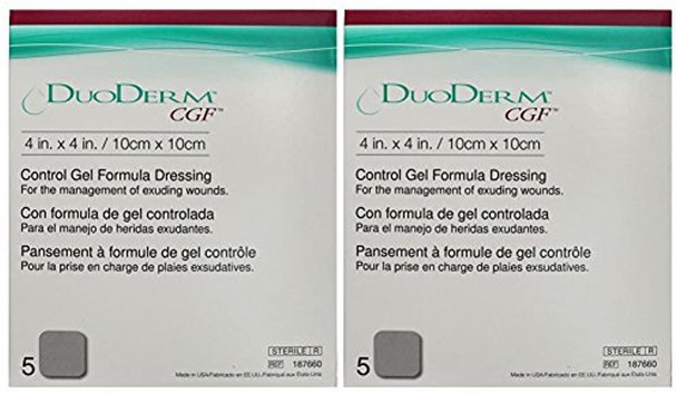 DuoDERM CGF Hydrocolloid 4x4 Sterile Dressing for Use On Partial and FullThickness Wounds Square Beige 187660 5ct Box Pack of 2