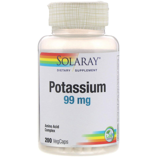 Solaray Potassium 99mg | Fluid & Electrolyte Balance Formula | Heart, Nerve & Muscle Function Support | 200ct