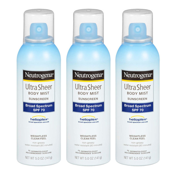 Neutrogena Ultra Sheer Body Mist Sunscreen, Broad Spectrum Spf 70, 5 Oz. (Pack of 3)