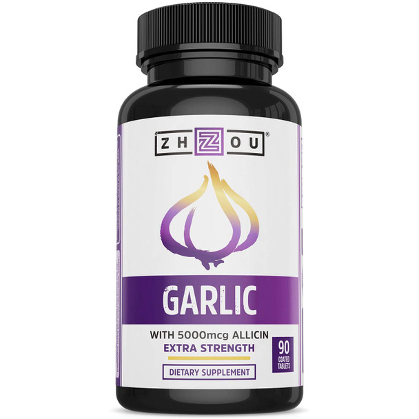 Zhou Extra Strength Garlic With Allicin | Powerful Immune System Support | 90 Ct