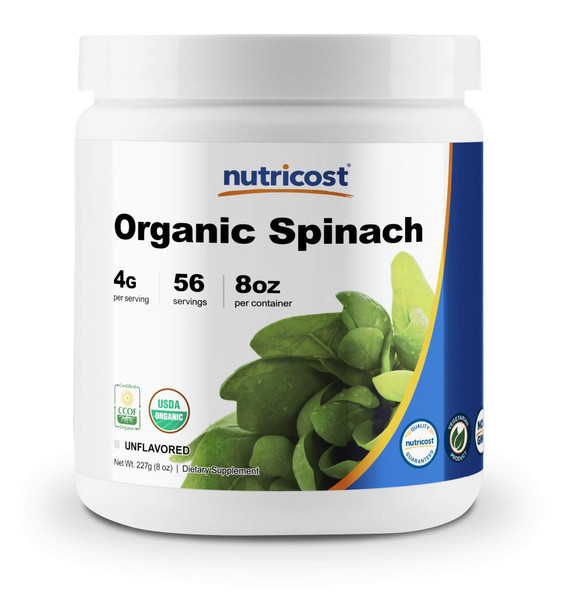 Nutricost Organic Spinach Powder 8oz (4 Grams Per Serving) - Certified USDA Organic, Premium Non-GMO Spinach Powder