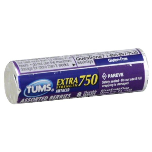 Tums Extra Strength 750 Antacid with Calcium Supplement Calcium Rich Assorted Berries Flavored  24 Pocket Size Rolls of 8 Chewable Tablets Each Roll 192 Chewable Tablets Total