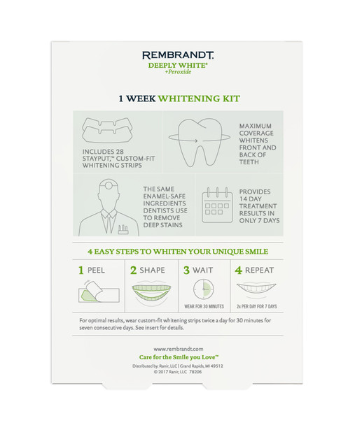 REMBRANDT Deeply White  Peroxide 1 Week Teeth Whitening Kit Removes Tough Stains EnamelSafe 28 CustomFit Whitening Strips 14 Treatments