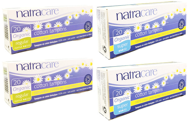 Natracare Organic Cotton Tampons Super and Regular Variety Pack of 80 No Applicator