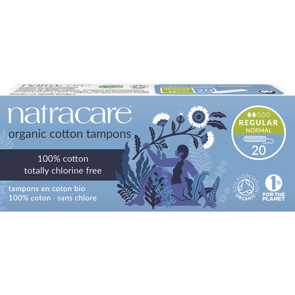 Natracare NonApplicator 100 Organic Cotton Tampons Regular Totally Chlorine Free Biodegradable and Compostable 12 Pack 240 Tampons Total