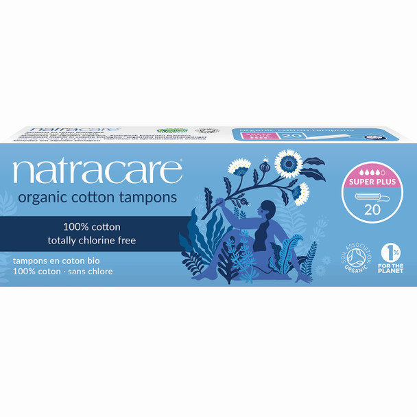 Natracare NonApplicator 100 Organic Cotton Tampons Super Plus Totally Chlorine Free Biodegradable and Compostable 12 Pack 240 Tampons Total