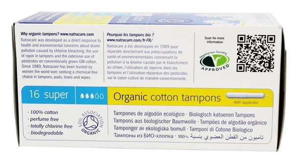 Natracare 9002 Organic All Cotton Tampons with Applicator 16 Count