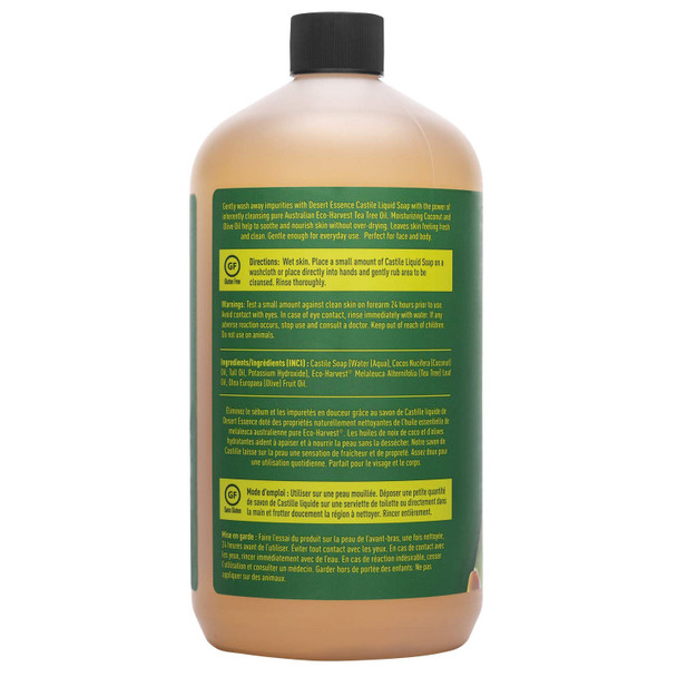 Desert Essence Castile Liquid Soap With EcoHarvest Tea Tree Oil  32 Fl Ounce  Face  Body Cleansing  Coconut  Olive Oil  May Diminish Imperfections  Help Reduce Oil