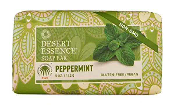 Desert Essence Peppermint Soap Bar  5 Ounce  Pack of 2  Cleanse  Soothes Skin  Tea Tree Oil  Aloe Vera  Jojoba Oil  Refreshing Rich Scent  Acne  Invigorating Moisturizer
