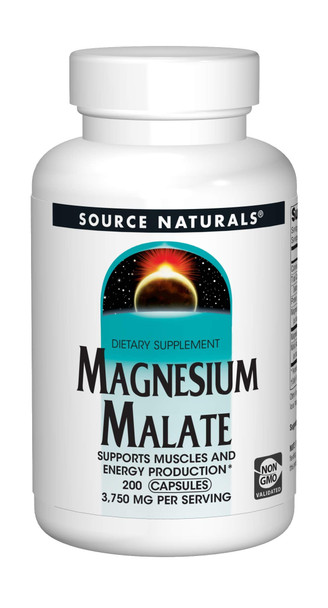 Source Naturals Magnesium Malate - 3750 mg Per Serving - Essential Magnesium Malic Acid Supplement - 200 Capsules