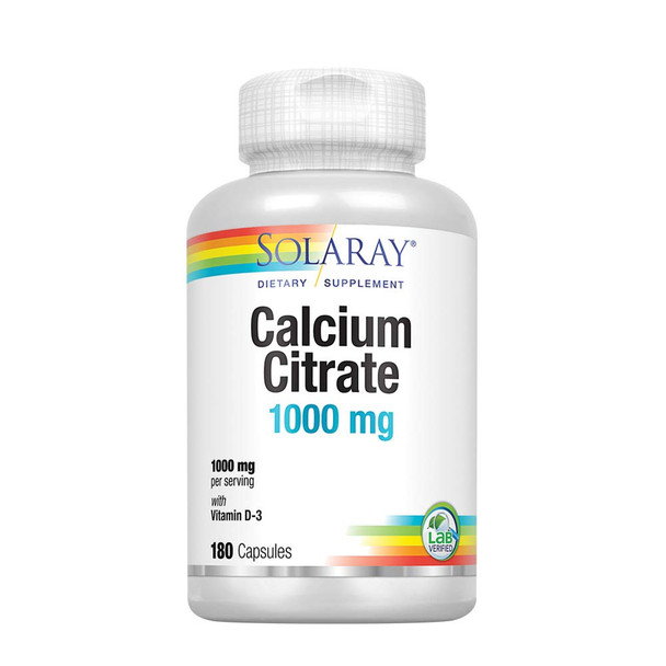 Solaray Calcium Citrate with Vitamin D-3 1000mg | for Healthy Bones & Teeth, Cardiovascular, Muscle & Nerve Function | Enhanced Absorption | 180 Ct