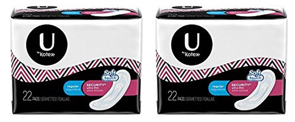 Kotex Security Ultra Thin Pads Regular Unscented 22 Count Pack of 2