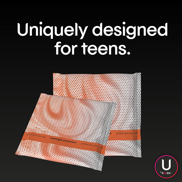 U by Kotex Teen Ultra Thin Feminine Pads with Wings Overnight Unscented 24 Count