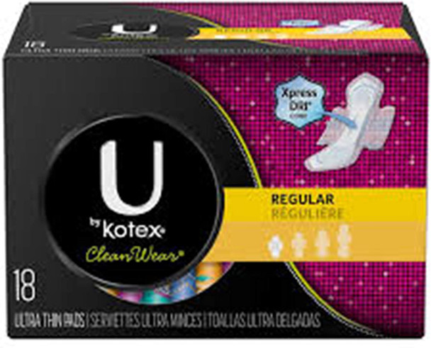 U by Kotex Clean Wear Pads Regular  18 pads Pack of 2