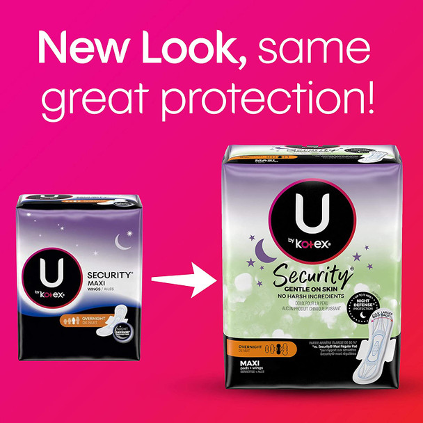 U by Kotex Security Maxi Feminine Pads with Wings Overnight Absorbency Unscented 14 Count
