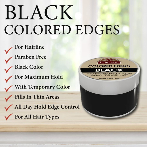 Okay Colored Edges No Flaking All Day Hold Conceals Gray Growth Plus Edge Control Black 0.5 Fl Oz