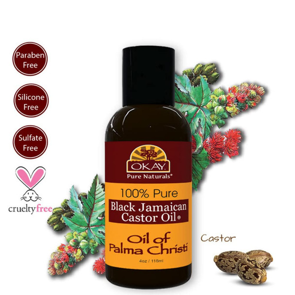 OKAY  100 Pure Black Jamaican Castor Oil  For All Hair Textures  Skin Types  Grow Healthy Hair  Treat Skin Conditions  Oil of Palma Christi  All Natural  4 Oz