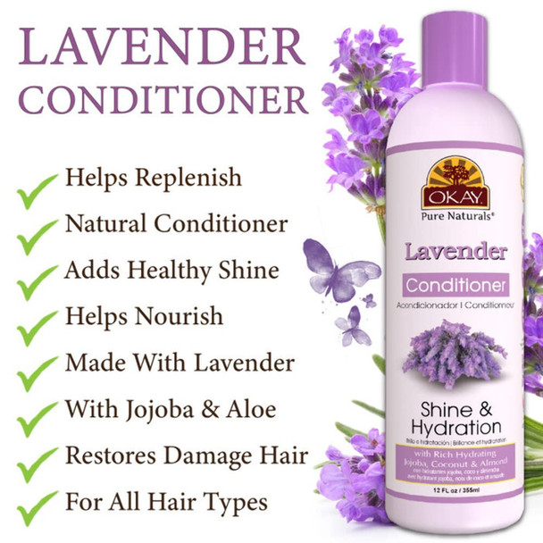 Okay Lavender ShineHydration Conditioner Helps ReplenishNourish and Hydrate Hair SulfateSiliconeParaben Free For All Hair Types and Textures Made in USA 12oz OKAYLAVC12