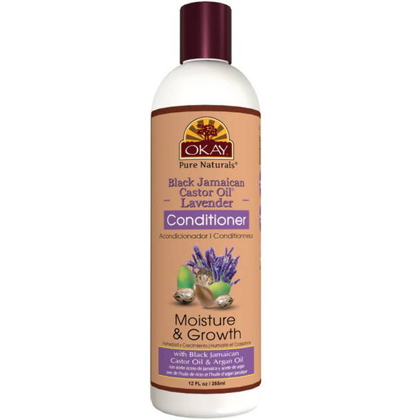 OKAY  Black Jamaican Castor Oil  Lavender Conditioner  For All Hair Types  Textures  Moisturize Strengthen  Regrow Hair  With Argan Oil   of Sulfate Silicone  Paraben  12 oz