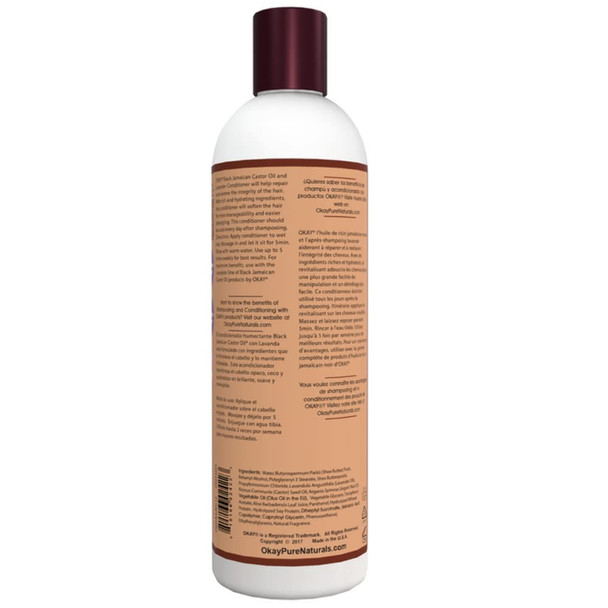OKAY  Black Jamaican Castor Oil  Lavender Conditioner  For All Hair Types  Textures  Moisturize Strengthen  Regrow Hair  With Argan Oil  Free of Sulfate Silicone  Paraben  12 oz
