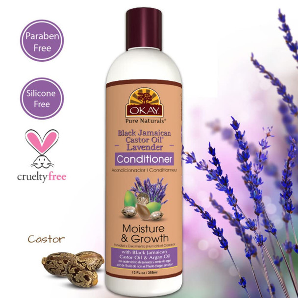 OKAY  Black Jamaican Castor Oil  Lavender Conditioner  For All Hair Types  Textures  Moisturize Strengthen  Regrow Hair  With Argan Oil   of Sulfate Silicone  Paraben  12 oz