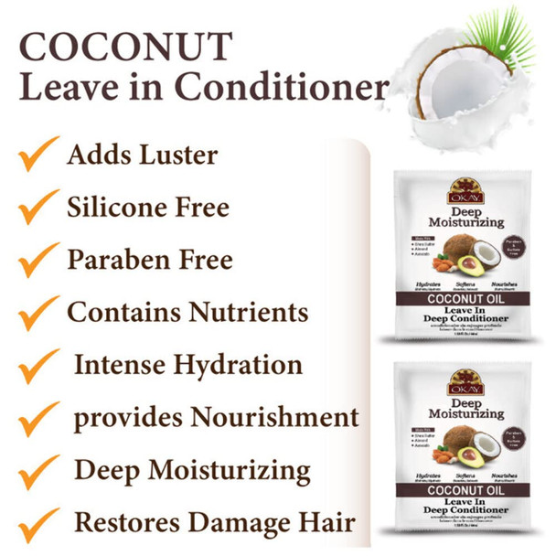 OKAY  Coconut Oil Deep Moisturizing LeaveIn Conditioner  For All Hair Types  Textures  Replenish Moisture  With Shea Butter Almond  Avocado   of Sulfate Silicone  Paraben  1.5 oz
