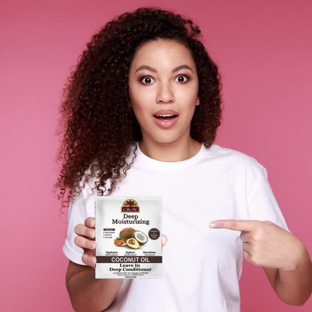 OKAY  Coconut Oil Deep Moisturizing LeaveIn Conditioner  For All Hair Types  Textures  Replenish Moisture  With Shea Butter Almond  Avocado   of Sulfate Silicone  Paraben  1.5 oz