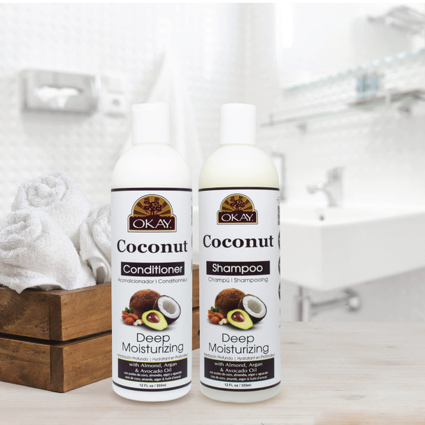 OKAY Shampoo  Conditioner Coconut Hair Care Set Deep Moisturizing  Helps Replenish Moisture  Elasticity For Healthy Hair  Sulfate Silicone Paraben  For All Hair Types  Set of 2 x 12oz