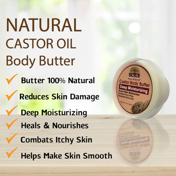 OKAY 100 Natural Castor Body Butter Deep Moisturizing Great Skin Moisturizer Restores Moisture To Dry Damaged Skin Reduces Skin Damage Heals  Nourishes Made In USA 1oz
