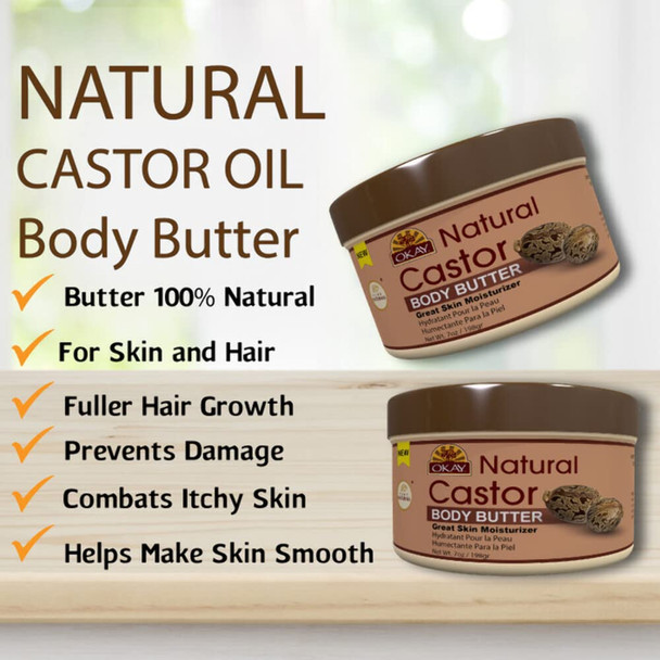 OKAY  Castor Butter  For Hair and Skin  Combat Dry Skin  Control Frizz  100 Natural  7 oz