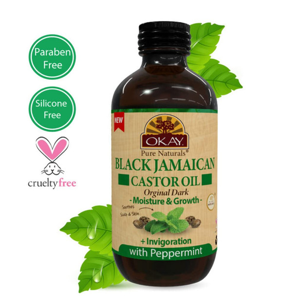 Okay Pure Naturals Jamaican Black Castor Oil Original Dark with Peppermint Oil Moisture  Growth Nourish  Invigorate Natural Healthy for All Hair Types and Textures Brown 4 Fl Oz