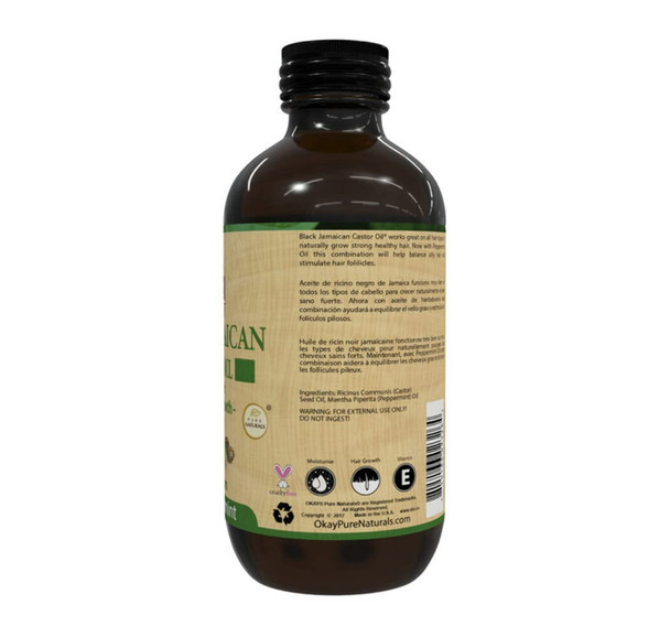 Okay Pure Naturals Jamaican Black Castor Oil Original Dark with Peppermint Oil Moisture  Growth Nourish  Invigorate Natural Healthy for All Hair Types and Textures Brown 4 Fl Oz