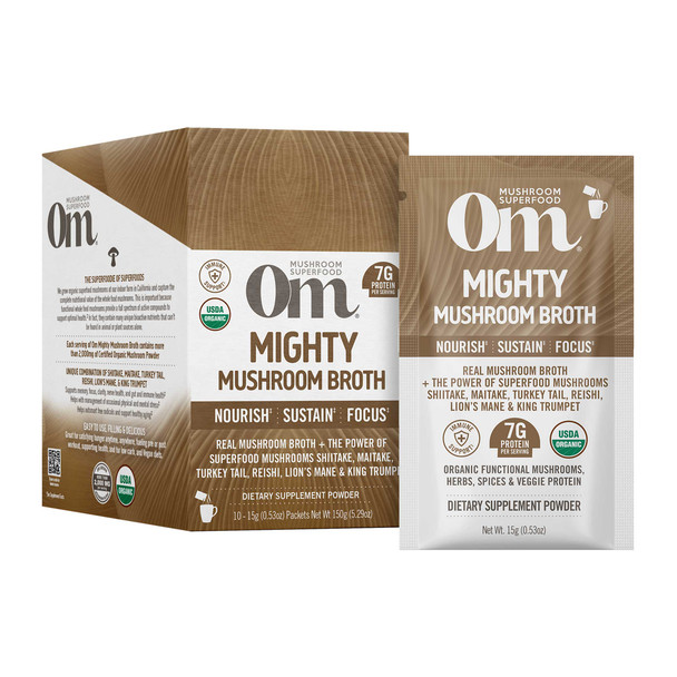 Om Mushroom Superfood Mighty Mushroom Broth 10 Single Serving Sachets