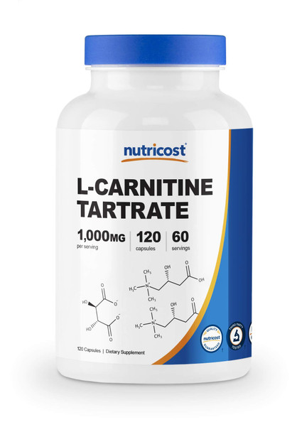 Nutricost L-Carnitine Tartrate 500mg, 120 Capsules - 1000mg Per Serving (60 Servings)