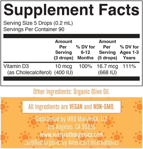 MaryRuth Organics Infant & Toddler Vitamin D3 Organic Liquid Drops