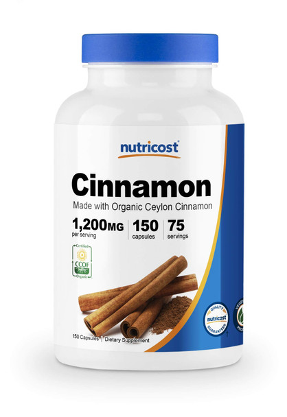 Nutricost Organic Cinnamon (Ceylon Cinnamon) 1,200mg Serving, 150 Capsules - Gluten Free, Non-GMO