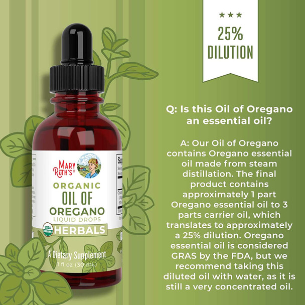 MaryRuth Organics Oregano Oil Drops | 6 Month Supply | USDA Organic Oil of Oregano Liquid | Herbal Blend for Immune Support | Digestive Health | Overall Health | Vegan | Sugar Free | Non-GMO | 1 Fl Oz