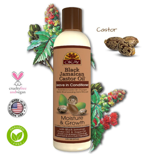 OKAY Black Jamaican Castor Oil Moisture Growth Leave In Conditioner Helps MoisturizeRegrow Strong Healthy Hair SulfateSiliconeParaben Free For All Hair Types and Textures Made in USA 8oz