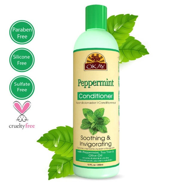 Okay  Soothing And Invigorating Peppermint Conditioner  Helps Refresh Revitalize And Add Softness To Hair  Sulfate Silicone Paraben  For All Hair Types and Textures  Made in USA 12oz 355ml