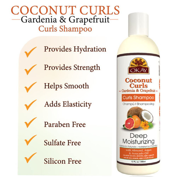 OKAY Coconut Curls GardeniaGrapefruit Shampoo Helps MoisturizeHydrateand Define Curls SulfateSiliconeParaben Free For All Hair Types and Textures Made in USA 12oz